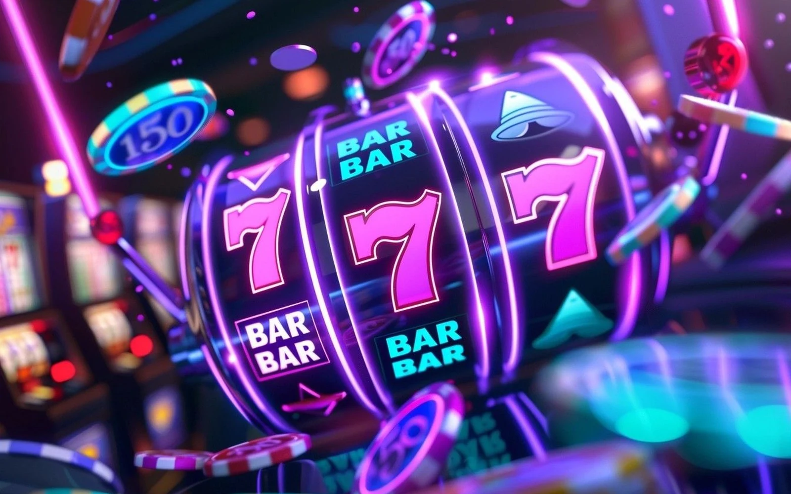 Ilustrasi layar permainan slot dengan tema visual yang dinamis
